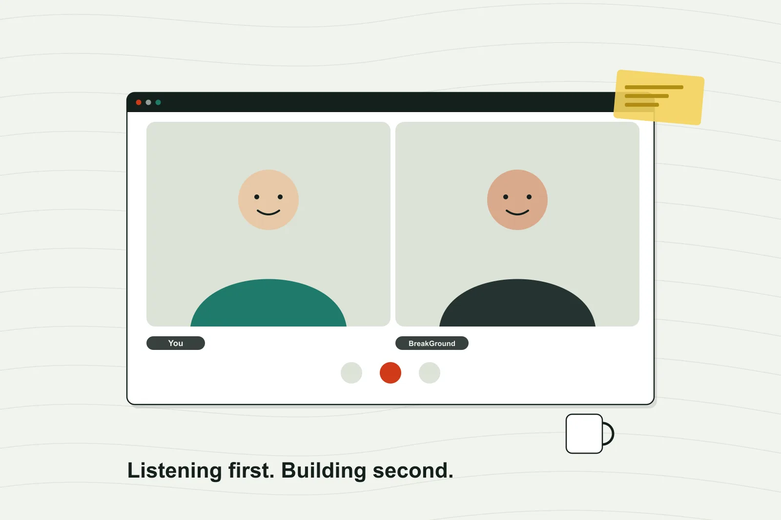A discovery video call between two people with notes