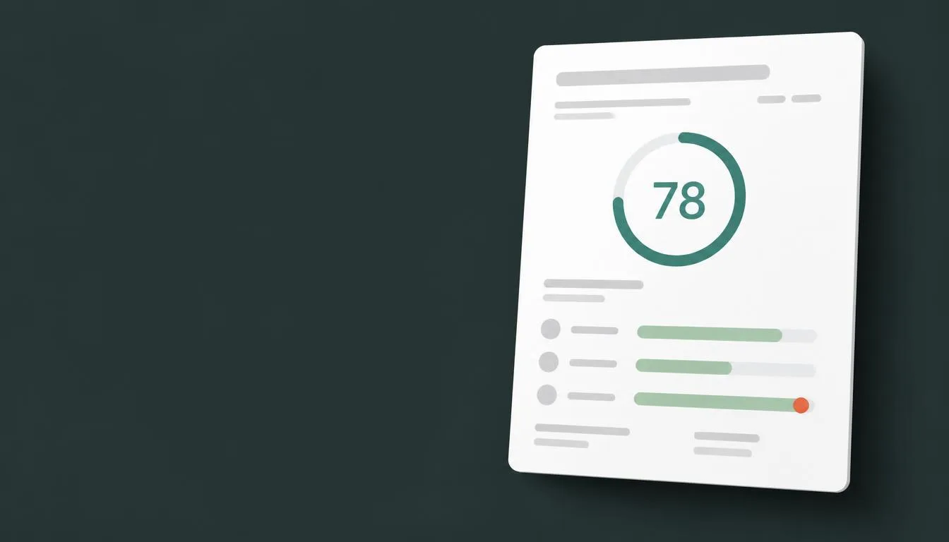 An SEO score report with category bars