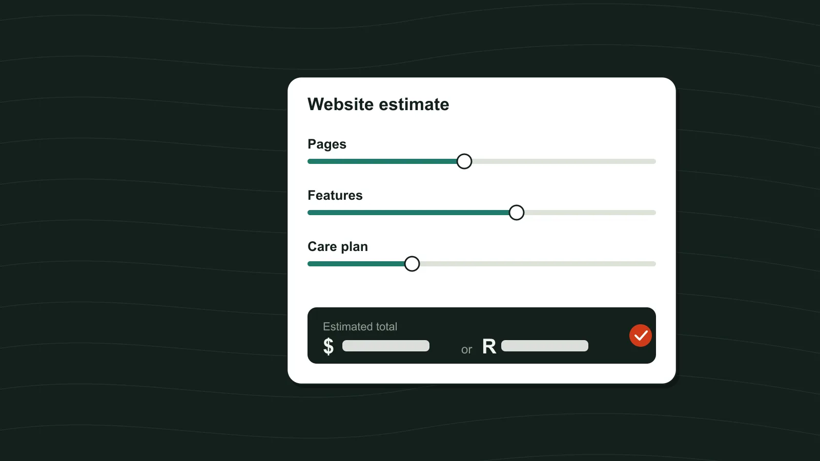 A website price estimator with sliders