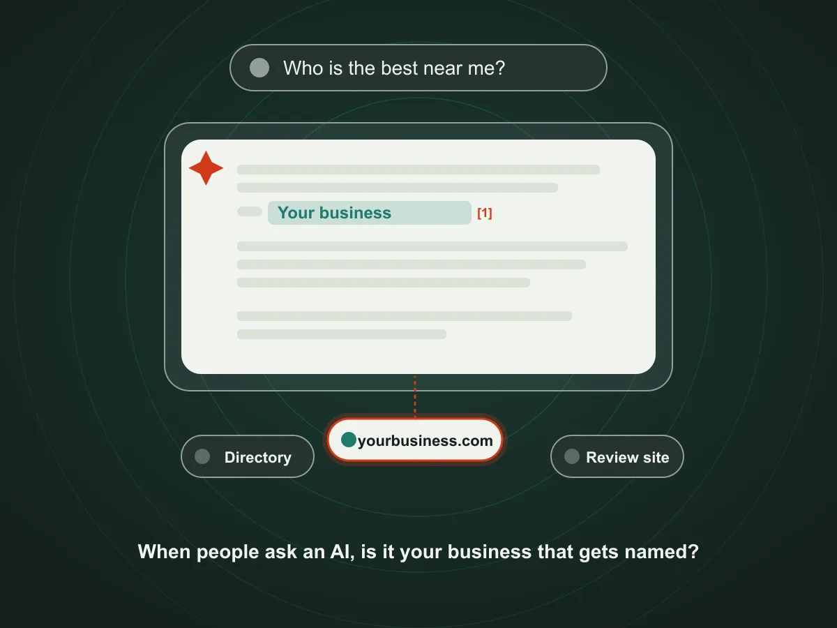 An AI answer that names your business and links to your site as the source