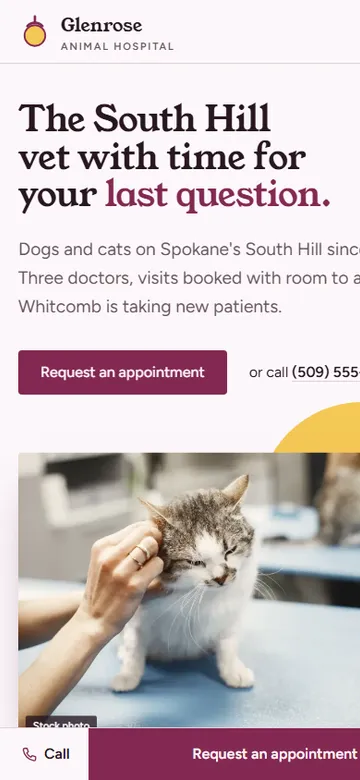 The Glenrose Animal Hospital website on a phone