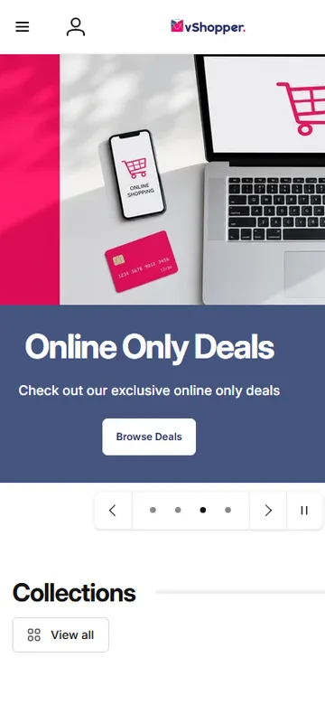 The Vshopper website on a phone